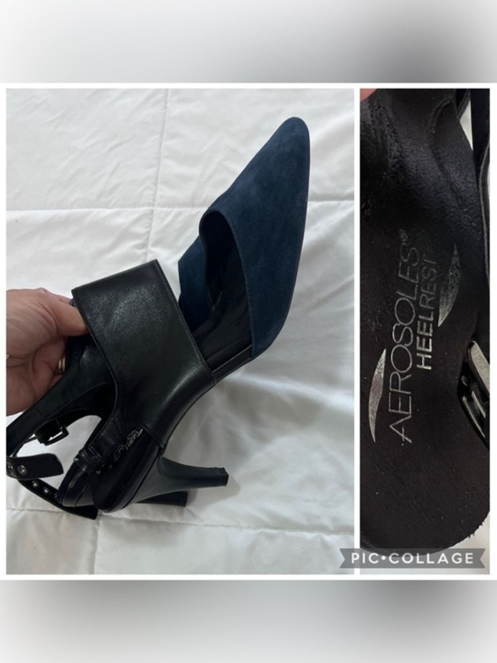 AEROSOLES  Suede Pointed Toe Slingback Heels with Black Leather Strap size 10